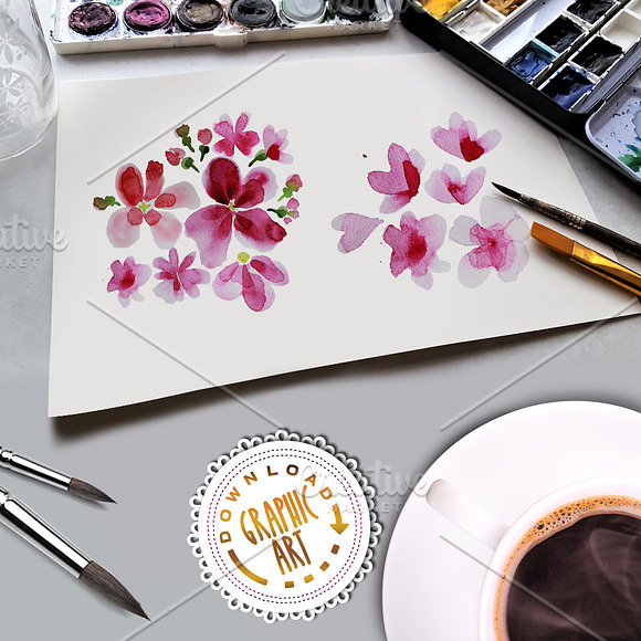 Cherry Blossom Watercolor Clipart in Illustrations - product preview 4
