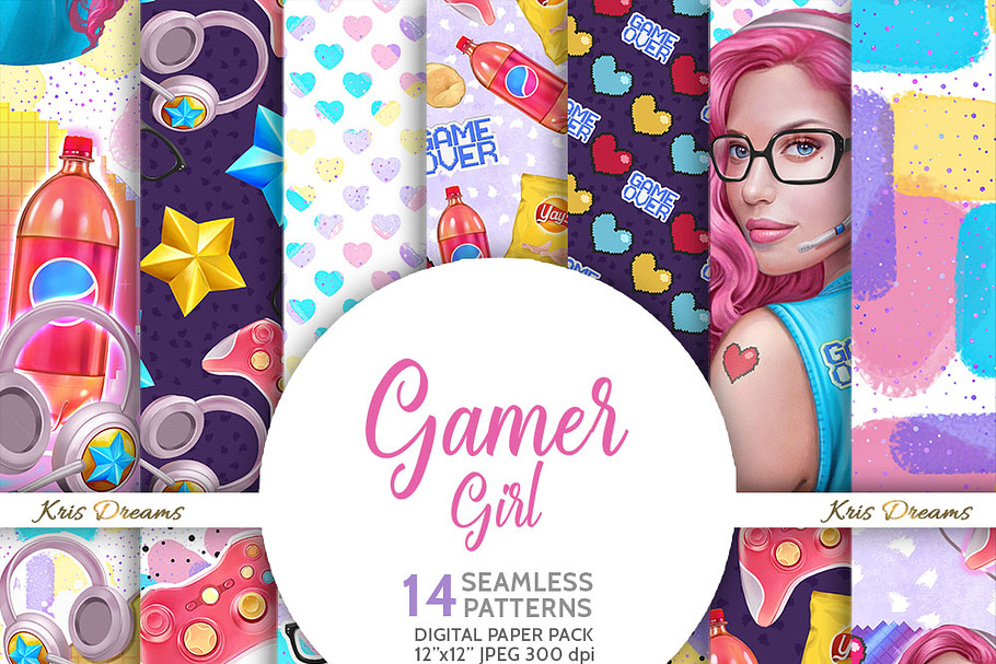 Gamer Girl Digital Paper in Patterns - product preview 8