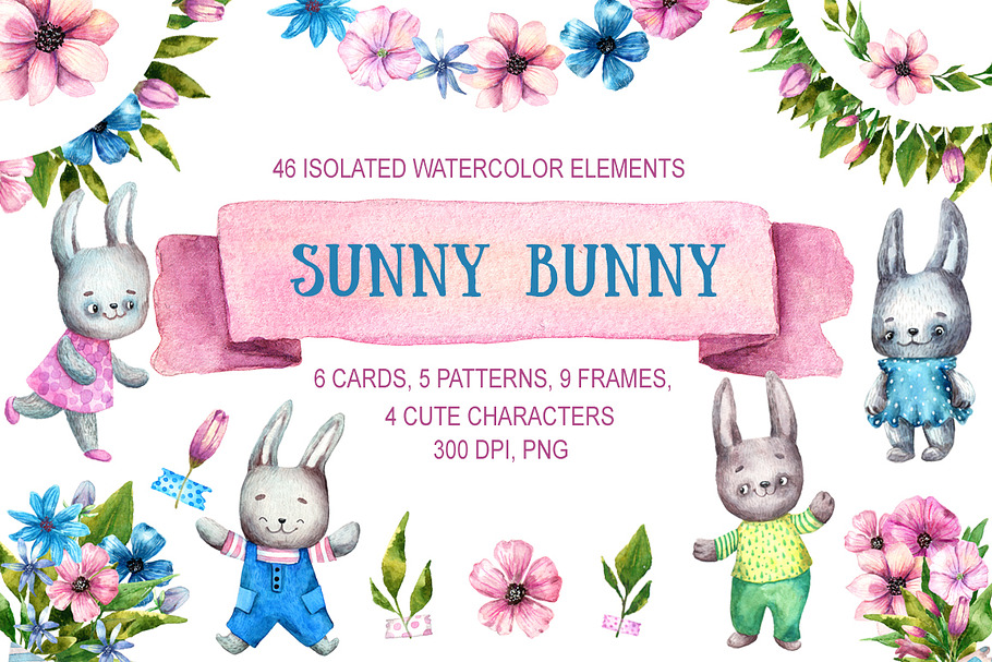 Sunny Bunny - Watercolor Clip Art