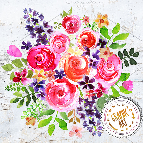 Watercolor Bouquet Clipart Handpaint in Illustrations - product preview 3