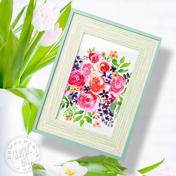 Watercolor Bouquet Clipart Handpaint in Illustrations - product preview 5