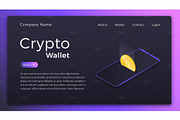 Cryptocurrency wallet. Isometric illustration of Cryptocurrency mobile storage app concept. Online wallet Landing page design