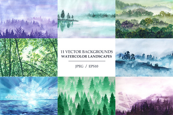 Watercolor backgrounds. Landscapes