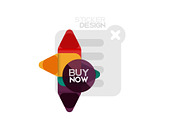 Flat design triangle arrow shape geometric sticker icon, paper style design with buy now sample text, for business or web presentation, app or interface buttons, internet website store banners