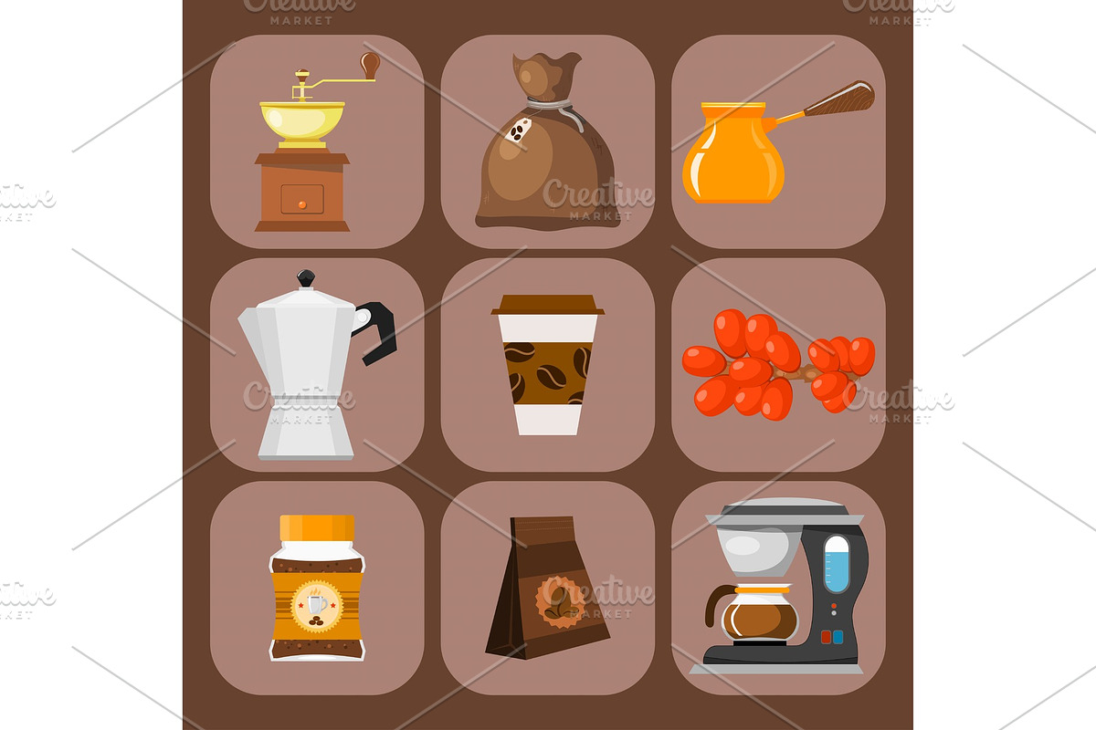 Coffee plantation beans drink cafe coffee-bean cocoa farmer plantation coffeemaker vector illustration in Objects - product preview 8