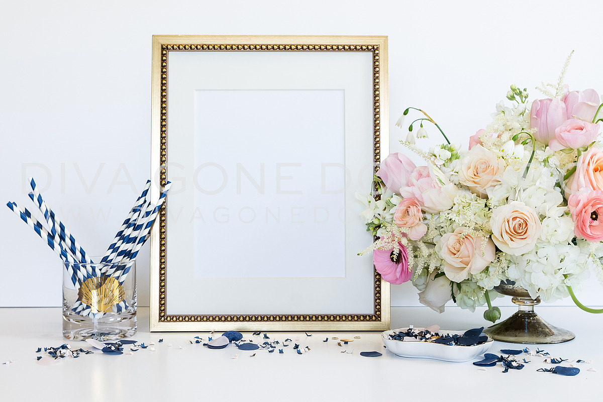 Styled Art Frame Mock Up Blush Navy in Print Mockups - product preview 8