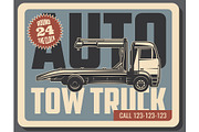 Tow truck retro card of emergency vehicle service