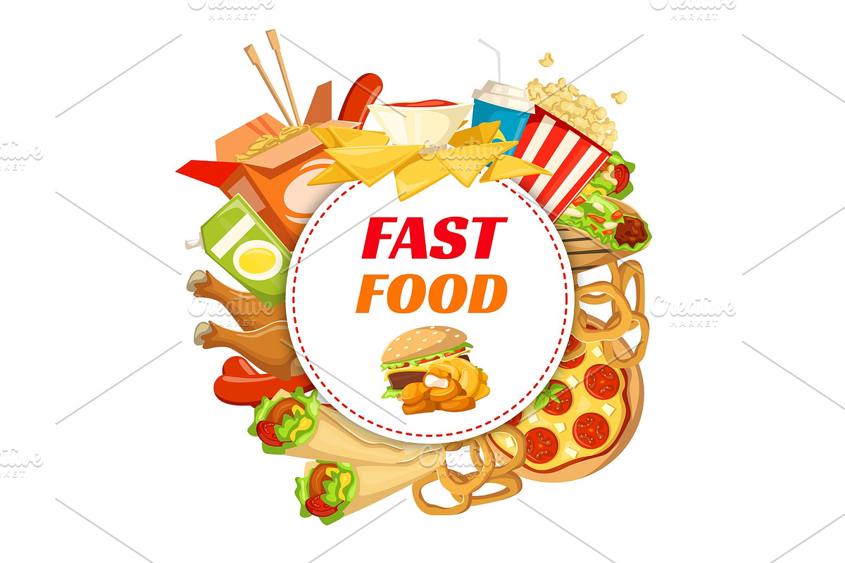 Fast food restaurant poster with lunch menu frame in Illustrations - product preview 8