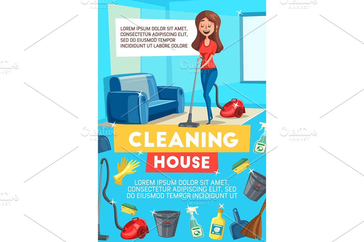 Cleaning house banner with housekeeping items in Illustrations - product preview 8