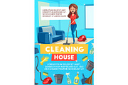 Cleaning house banner with housekeeping items