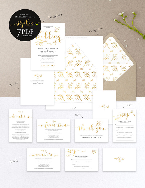 Gold Wedding Invitation Set, Sophie in Wedding Templates - product preview 8
