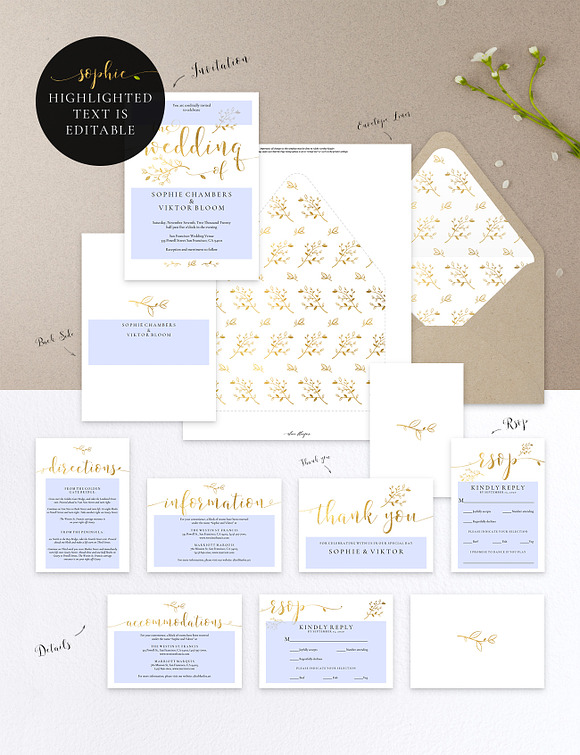 Gold Wedding Invitation Set, Sophie in Wedding Templates - product preview 9