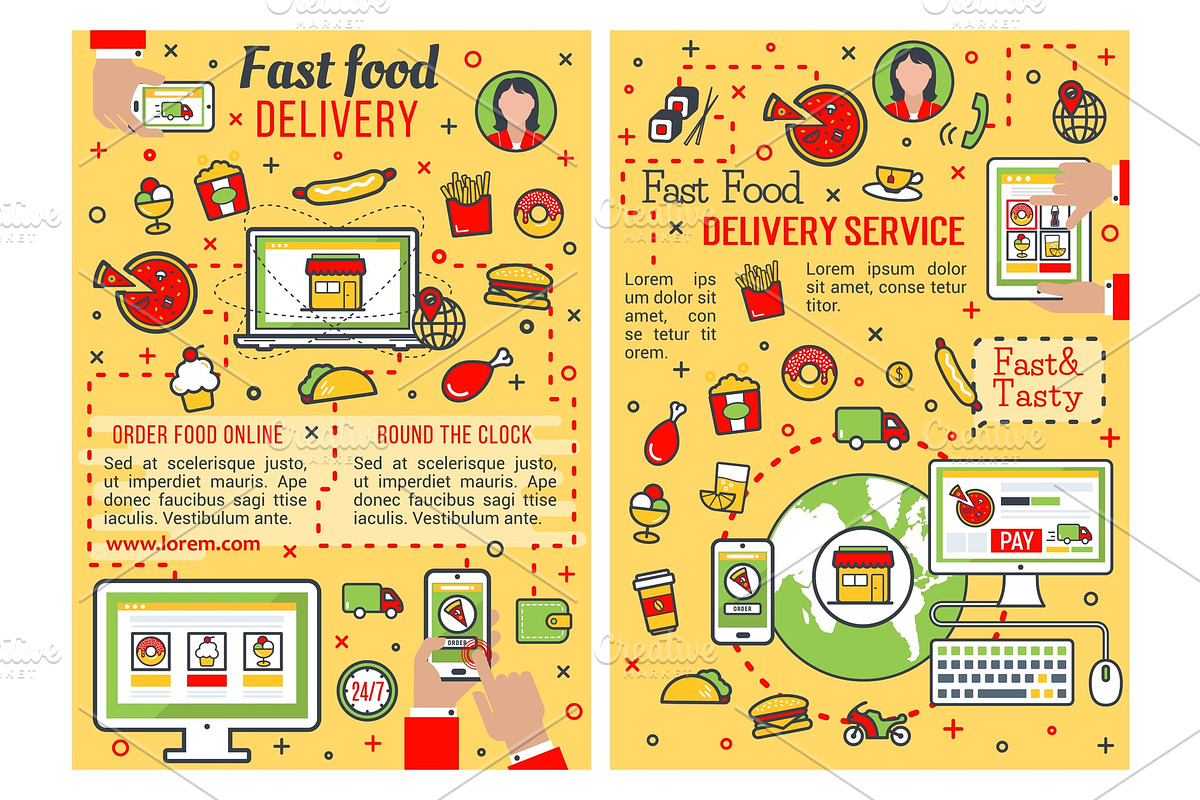 Fast food delivery service thin line banner design in Illustrations - product preview 8