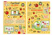 Fast food delivery service thin line banner design