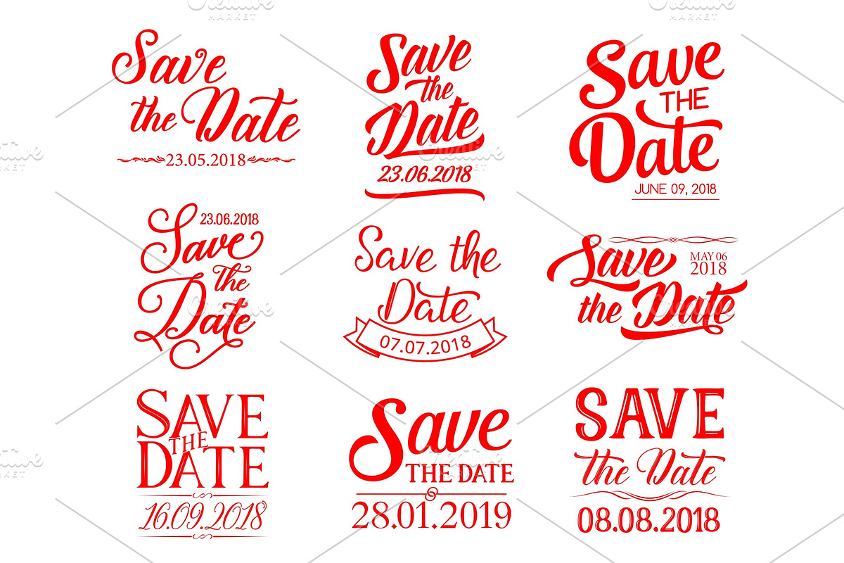Save the Date lettering for wedding invitation in Illustrations - product preview 8