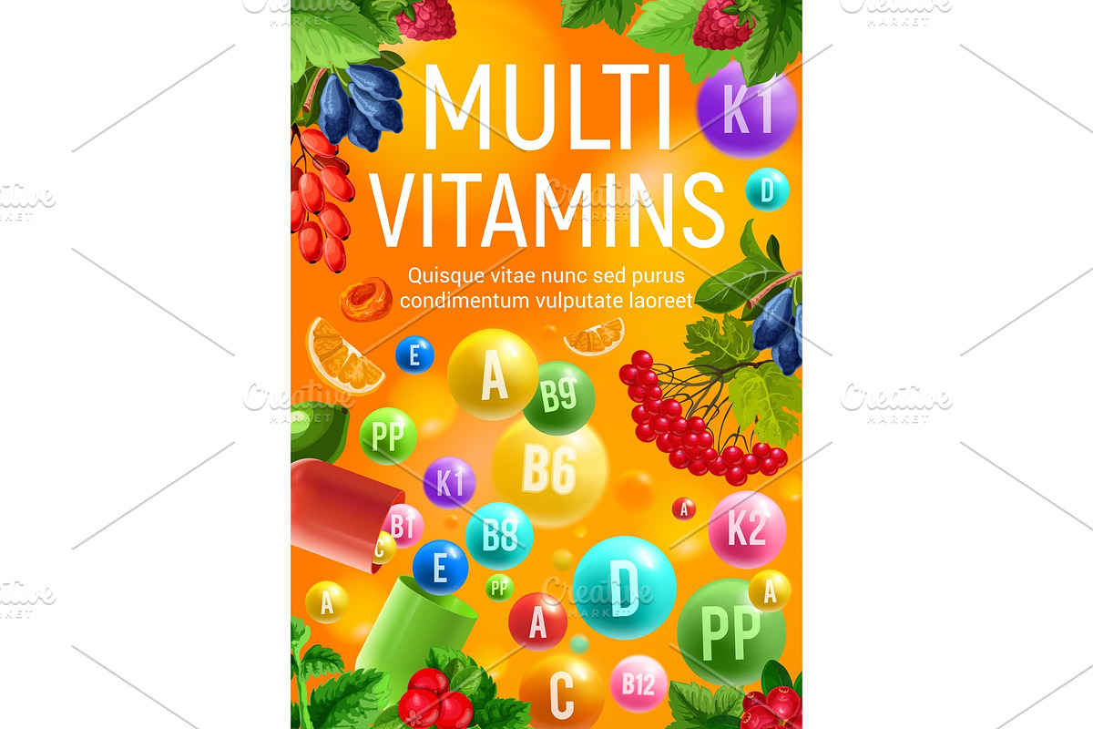 Vitamin and mineral complex banner of fresh fruit in Illustrations - product preview 8