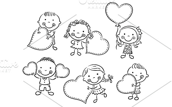 Kids, Blank Signs, Form of Hearts in Illustrations - product preview 1