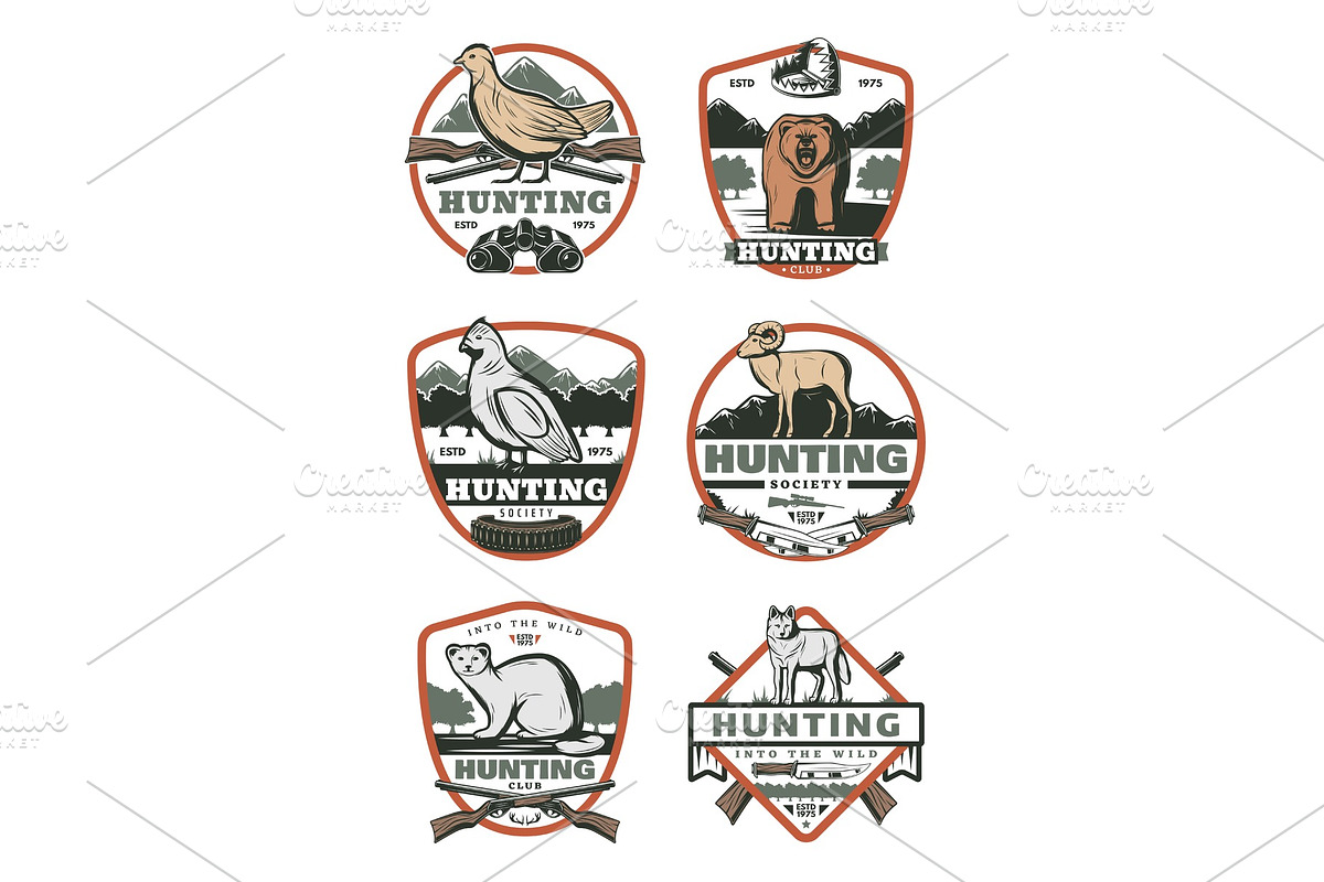 Hunting club vintage badge with bird and animal in Illustrations - product preview 8