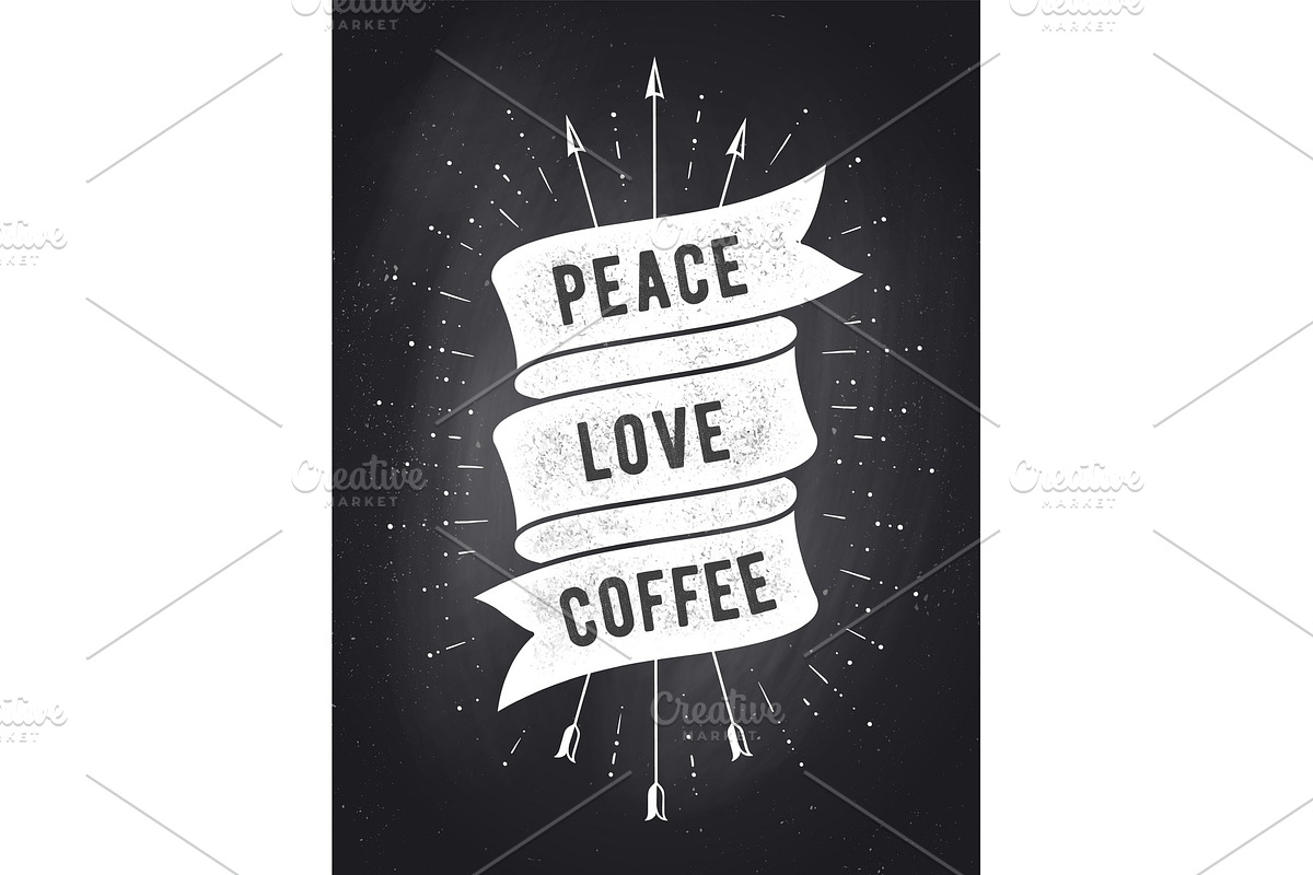 Peace, Love, Coffee. Vintage ribbon banner in Illustrations - product preview 8