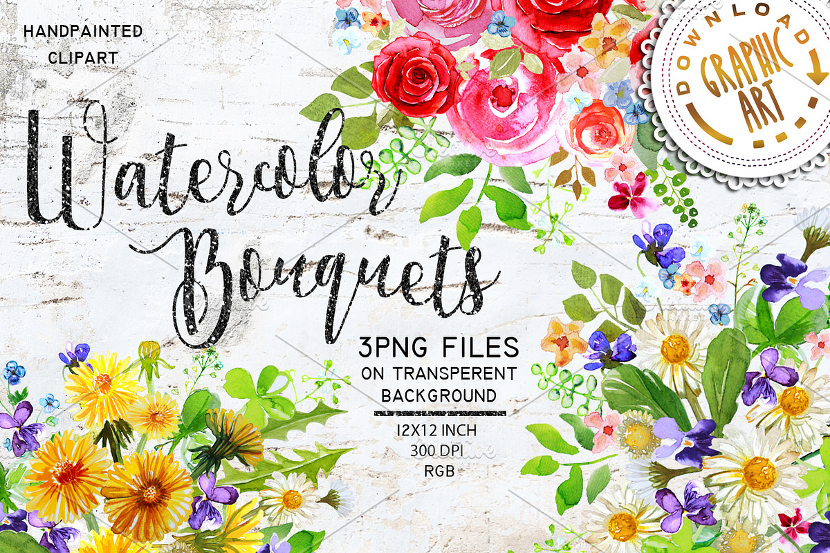 Watercolor Bouquet Clipart Handpaint in Illustrations - product preview 8