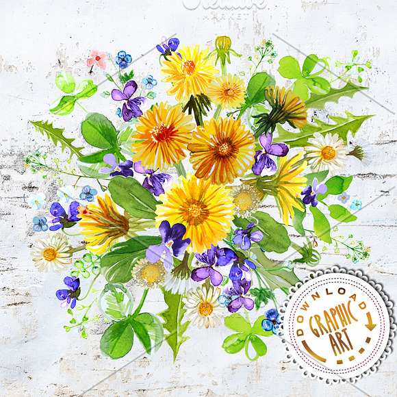 Watercolor Bouquet Clipart Handpaint in Illustrations - product preview 1