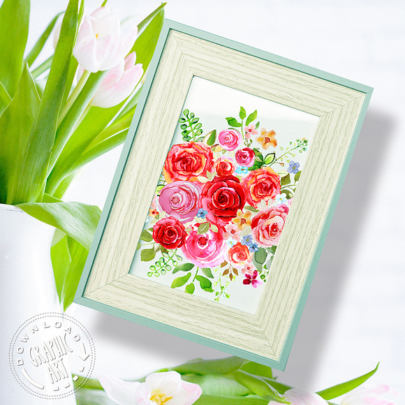Watercolor Bouquet Clipart Handpaint in Illustrations - product preview 6