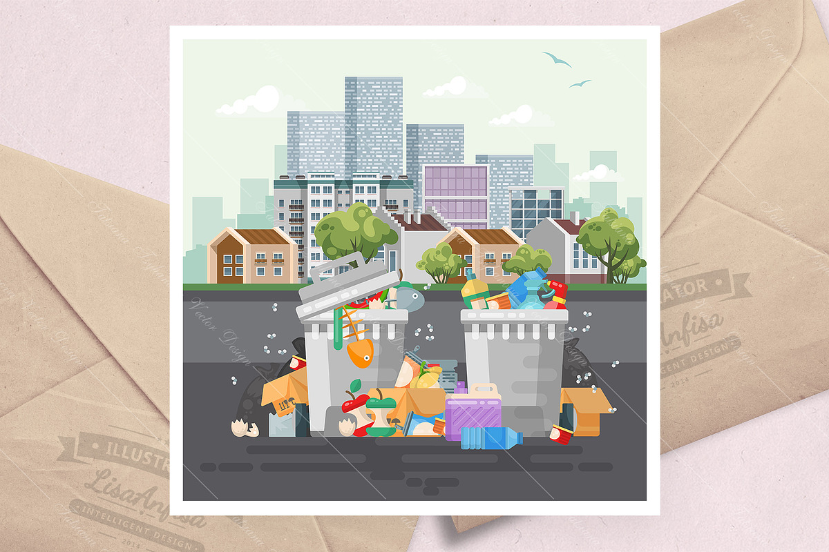 Trash cans with rubbish in Illustrations - product preview 8