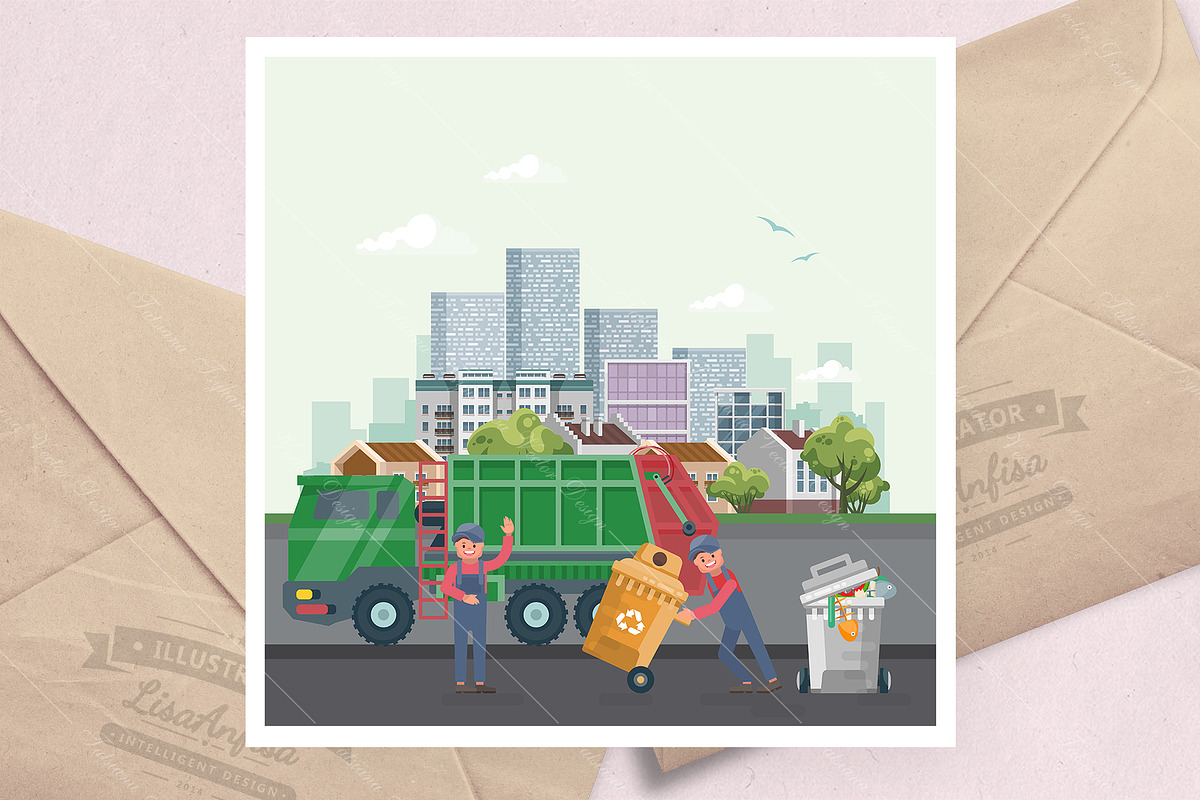 Truck with cleaner and scavenger in Illustrations - product preview 8
