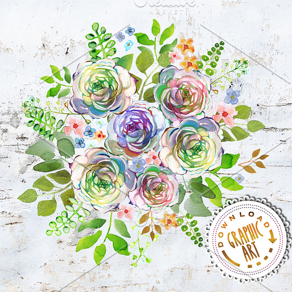 Watercolor Bouquet Clipart Handpaint in Illustrations - product preview 2