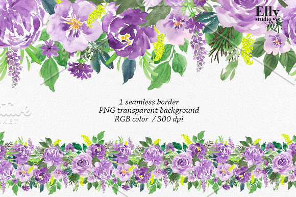 Purple Watercolor Flowers Clip Art  in Illustrations - product preview 2