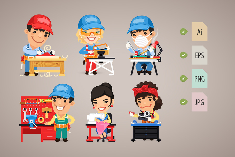 Set of Cartoon Workers | Creative Daddy