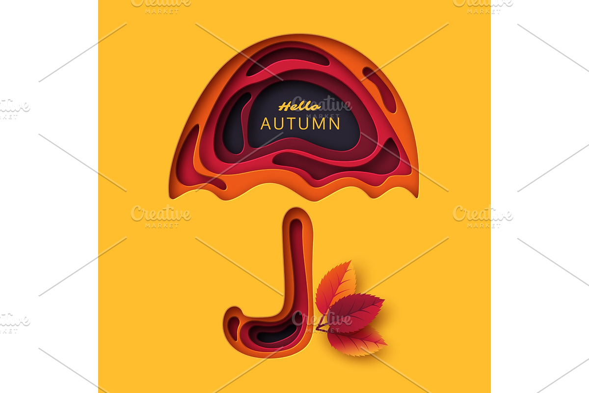 Autumn 3d paper cut umbrella. in Illustrations - product preview 8