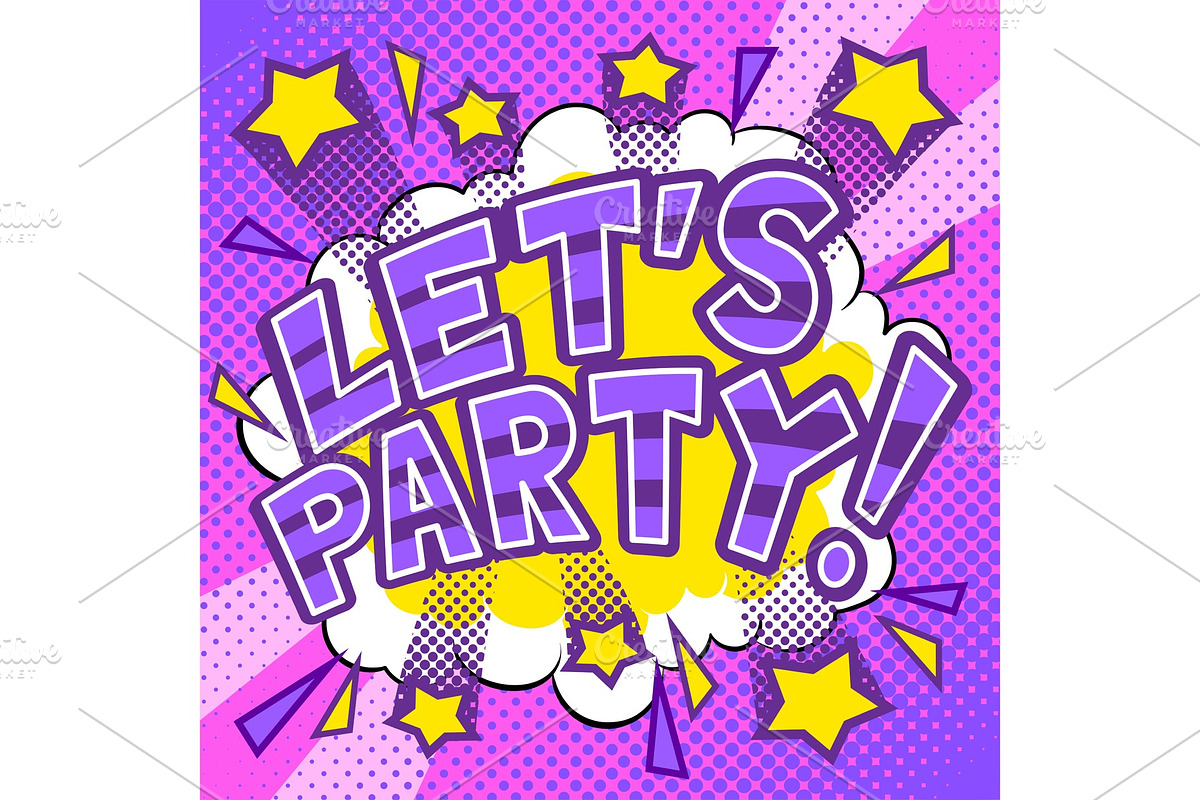 Lets party word comic book pop art vector in Illustrations - product preview 8
