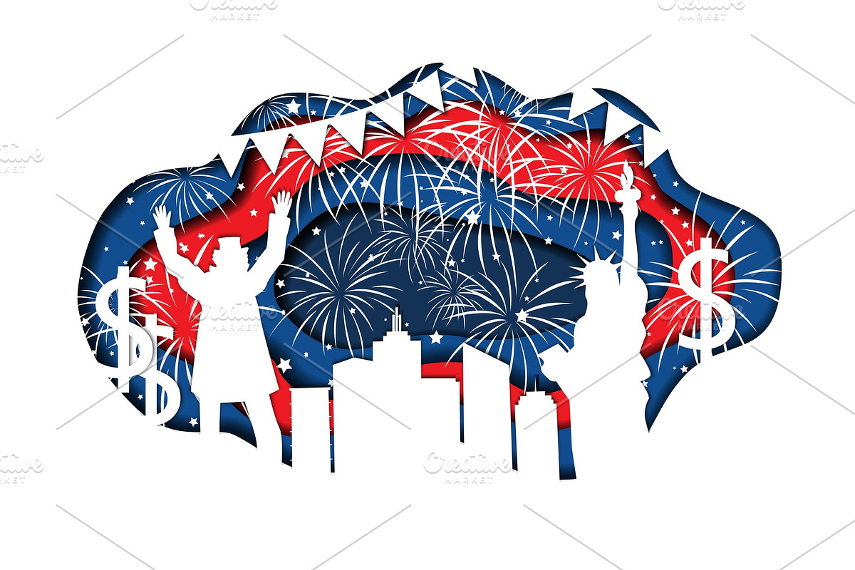 Paper cut banner for Independence Day July 4 USA in Objects - product preview 8