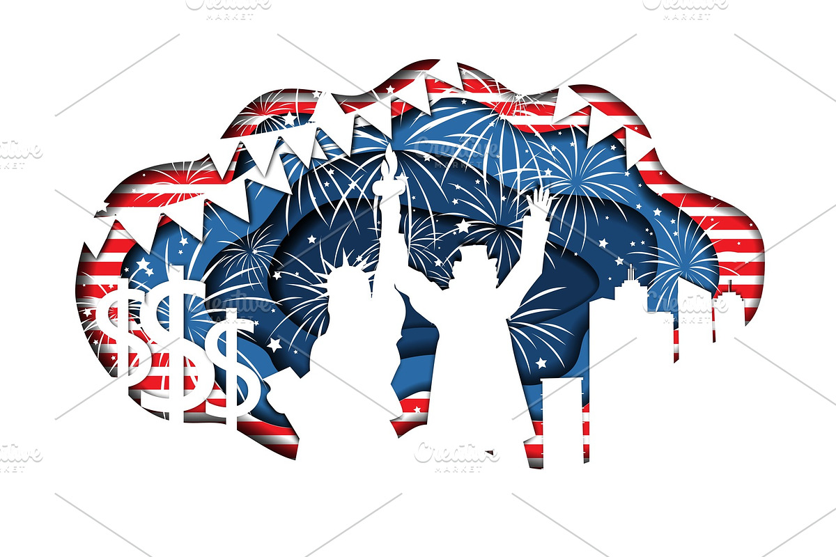 Paper cut banner for Independence Day July 4 USA in Objects - product preview 8