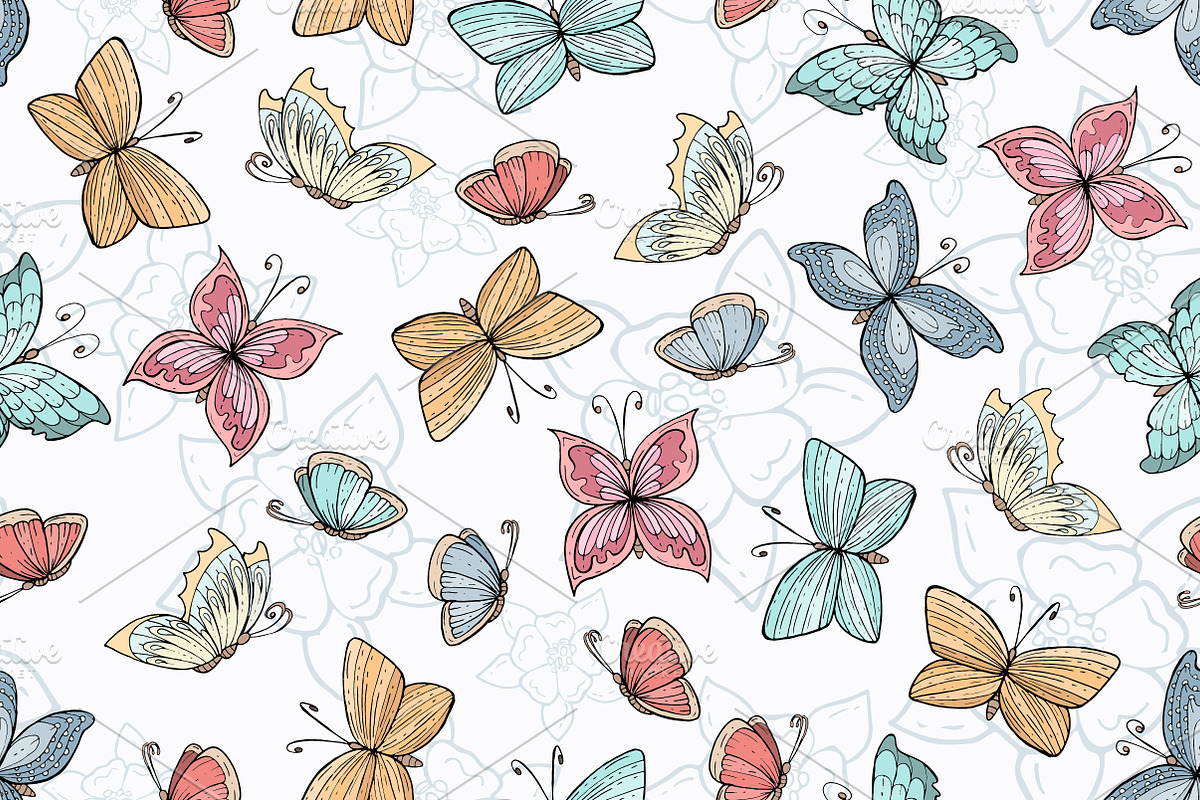 Pattern with hand drawn butterflies in Patterns - product preview 8