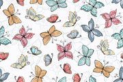 Pattern with hand drawn butterflies