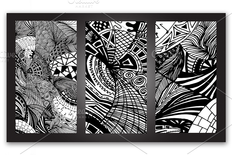 Triptych. Abstract doodles.
