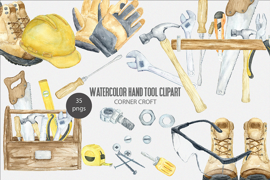 Watercolor Hand Tool Illustration