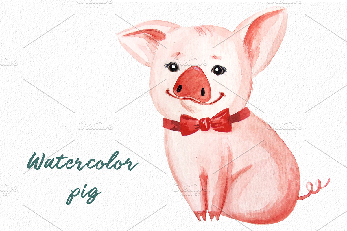 Watercolor pig in Illustrations - product preview 8