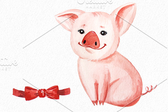 Watercolor pig in Illustrations - product preview 1