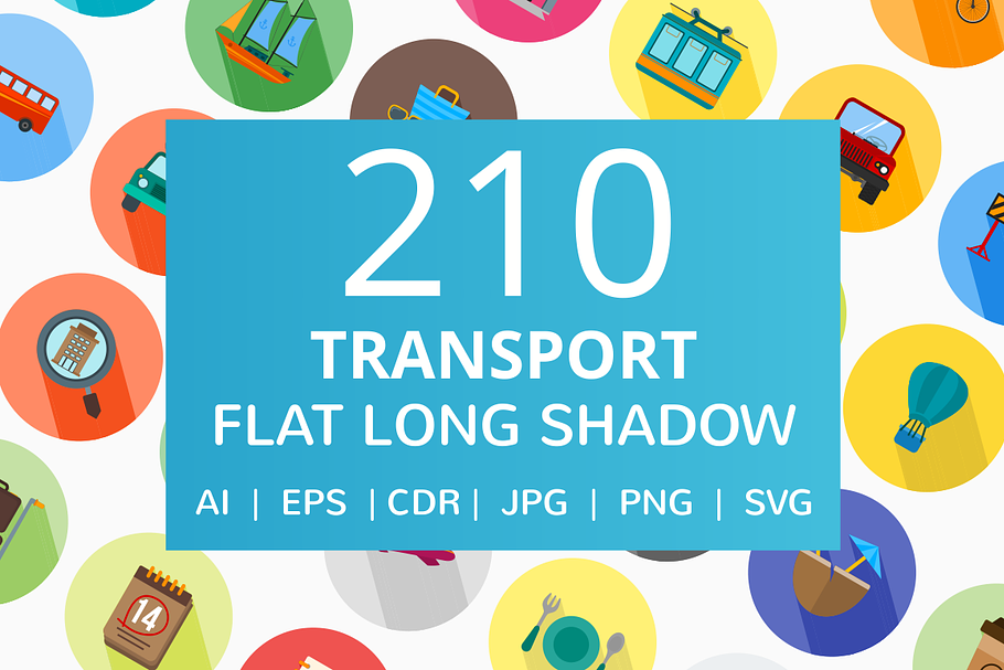 210 Transport Flat Long Shadow Icons