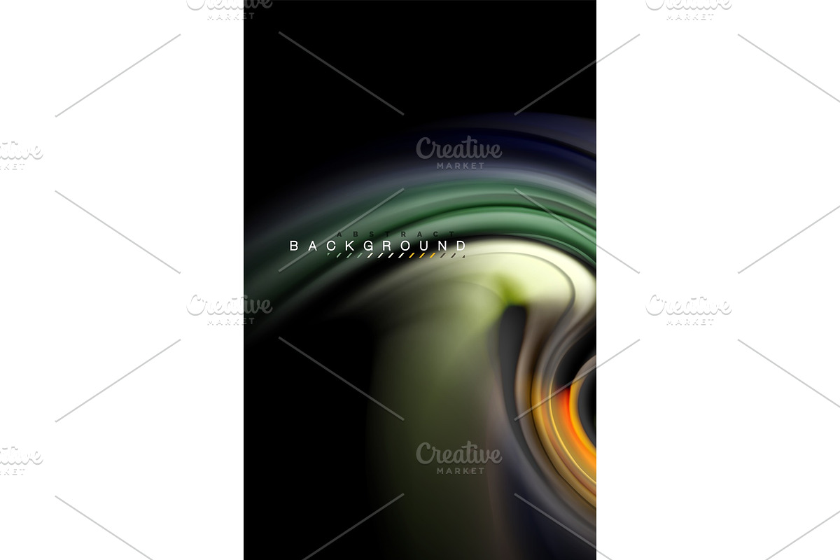 Fluid liquid colors design, colorful marble or plastic wavy texture background, glowing multicolored elements on black, for business or technology presentation or web brochure cover design, wallpaper in Illustrations - product preview 8