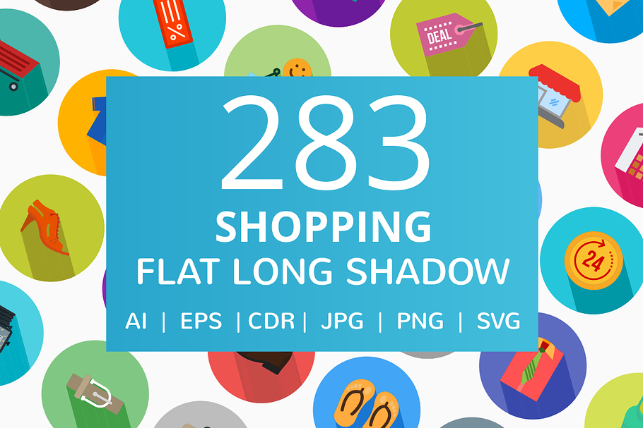 283 Shopping Flat Long Shadow Icons in Graphics - product preview 8