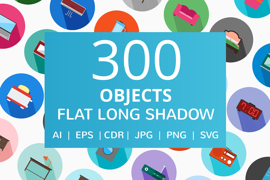 300 Objects Flat Long Shadow Icons