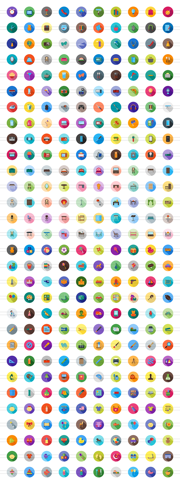 300 Objects Flat Long Shadow Icons in Graphics - product preview 1