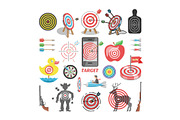 Target icon vector arrow in aim of dartboard and goal of success business strategy illustration set of sport darts game or shooting in apple isolated on white background