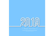 2019 white 3d numbers with shadow on blue background. Happy New Year greeting text, vector illustration.