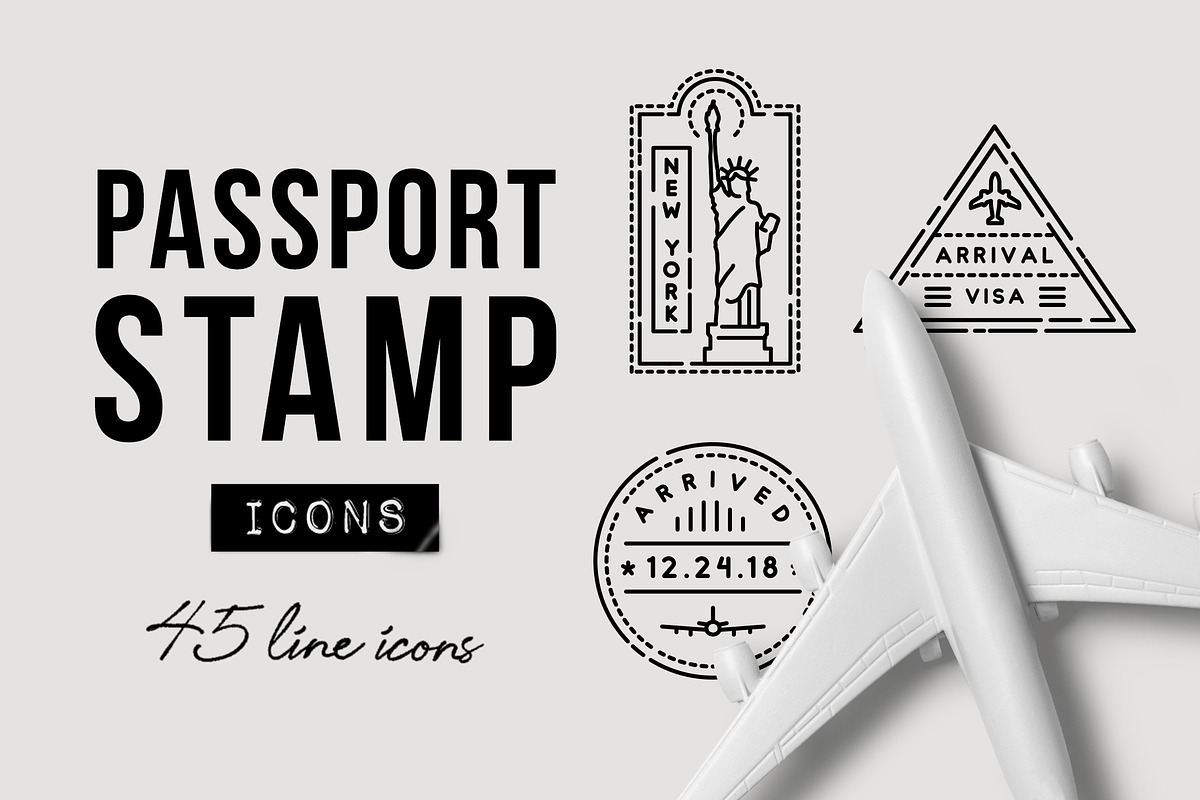 45 Passport Stamp Icons - Travel in Travel Icons - product preview 8