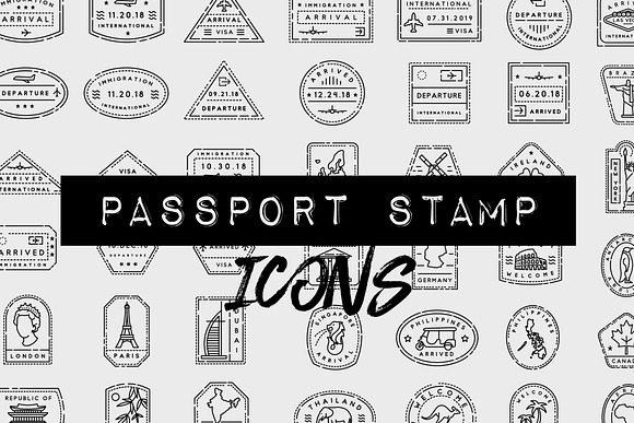 45 Passport Stamp Icons - Travel in Travel Icons - product preview 7